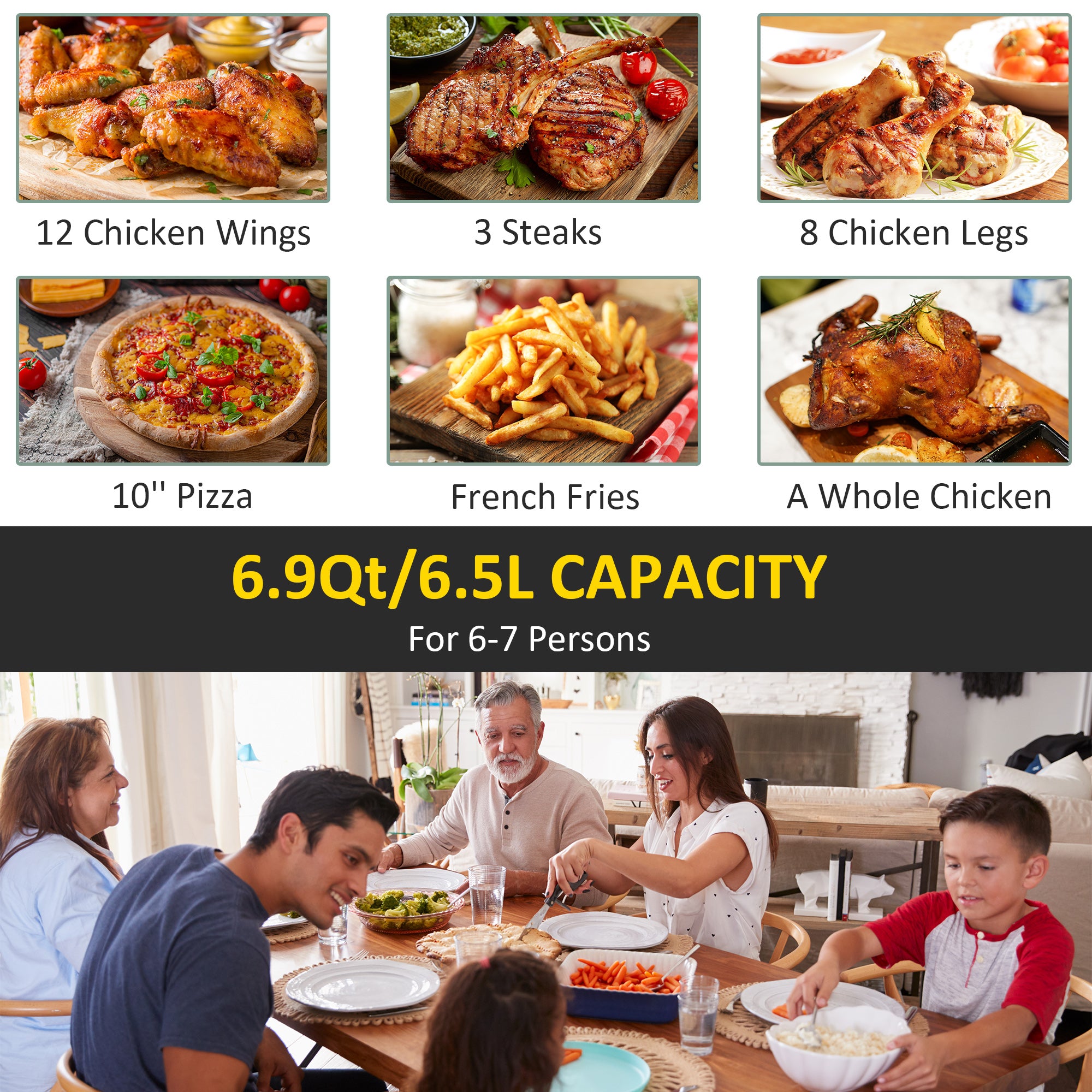 HOMCOM 6.5L Single Basket Air Fryer, 80-200°C Temperature, Black and Gold Tone